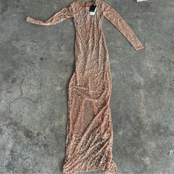 Retrofete Vinci nude sheer crystal dress gala gown floor length maxi diamond XS - Picture 4 of 6